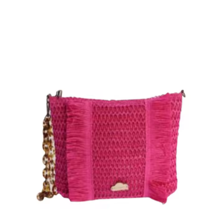 Bolso Don algodon de paja con flecos rosa - 1