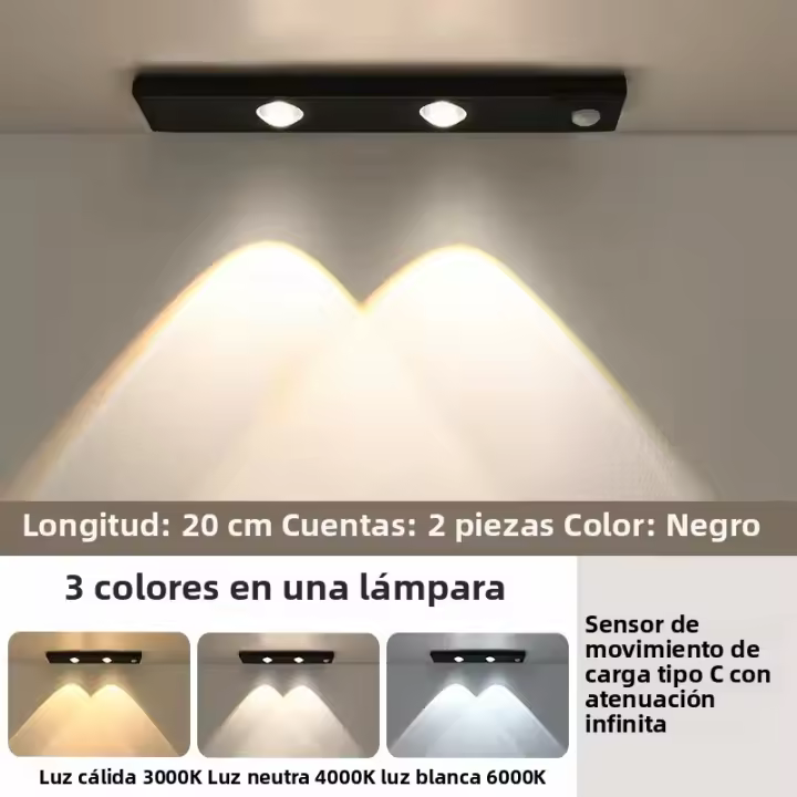 Luz LED Recargable USB Con Sensor De Movimiento Para Iluminación De Armarios Y Cocinas Blanco/ Negro Tamaños 20CM/30CM/40CM/50CM - 1