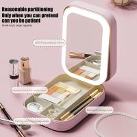 Caja de almacenamiento con Espejo de Luz LED reloj integrado escretorio productos de la cubierta Caja de almacenamiento a prueba de Polvo Caja portátil - details 1