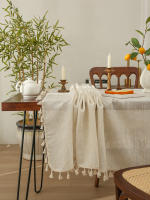 Mantel De Lino Cuadrado Con Borlas Sólido De Algodón Y Lino Para Cocina Comedor Restaurante Fiesta Cubierta De Mesa - details 2