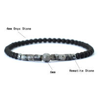 Pulsera Única Para Hombres Con Piedra De Ojo De Tigre 4mm Y Pequeñas Perlas Negras Onyx Pulsera Bohemia De Moda Sin Cierre - details 4