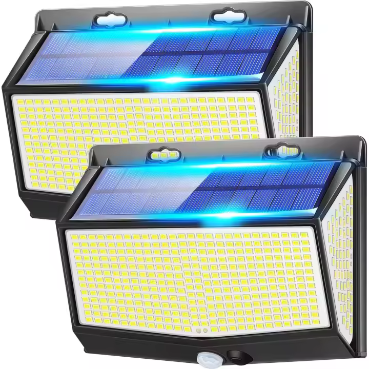 Luces solares para exteriores, 468 LED + 2000 LM [Superbrillantes] Luces de seguridad solares para exteriores con sensor de movimiento, 3 modos de iluminación para jardín, impermeables IP65 - 1