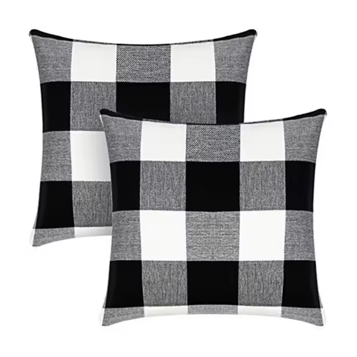 Fundas De Almohada Casa de campo al Aire Libre-Funda de cojín almohada cuadrada Lino Blanco y Negro - 1
