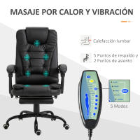 Vinsetto Silla de Oficina con 7 Puntos de Masaje Silla de Masaje Giratoria Silla de Escritorio con Reposapiés Retráctil Altura Ajustable Control Remoto y Tejido de PU Negro - details 3