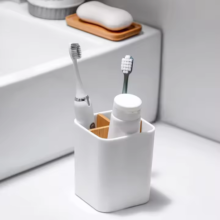 Soporte para Cuchillo de Dientes de Bambú para baño, soporte para Cuchillo de dientes y Pasta de dientes con 3 - 1