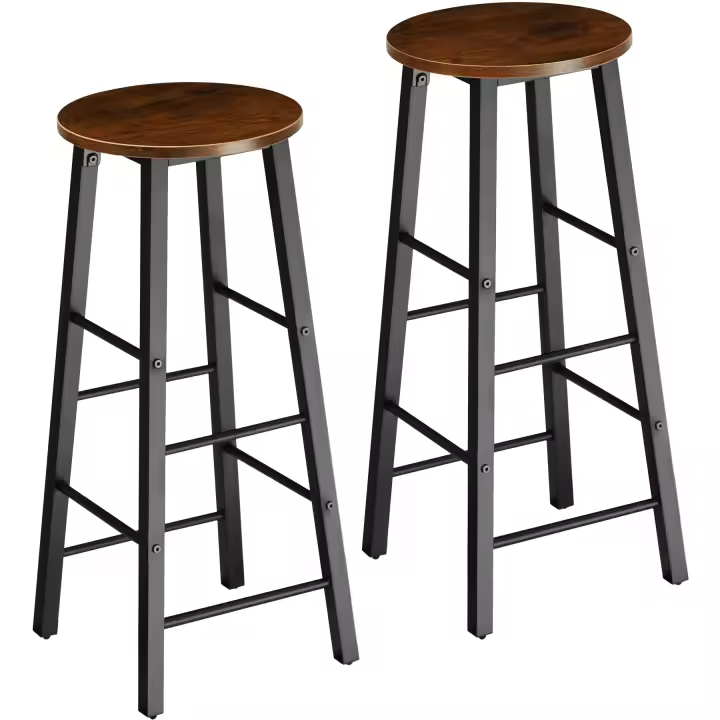 Tectake - Set de 2 taburetes de bar Keynes  Juego de dos taburetes de bar con estilo industrial  Estables tableros de aglomerado con recubrimiento protector de melamina  Estructura sólida y resistente de acero con revestimiento en polvo - 1