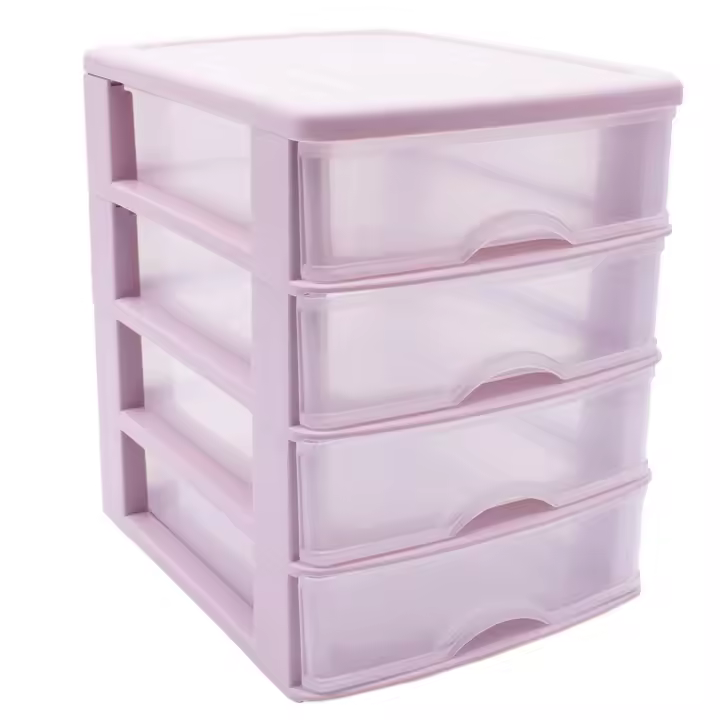 CABLEPELADO - Torre de Almacenamiento con 4 cajones 35 cm - cajonera - estante - mobiliario - escritorio - compartimento - ordenacion - color rosa claro - 1