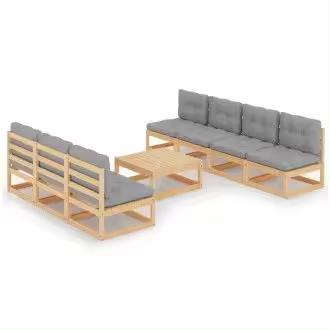 VIDAXL 3076399 juego de sillones y mesa de madera de pino para exterior de 8 piezas acabado natural y gris - 1