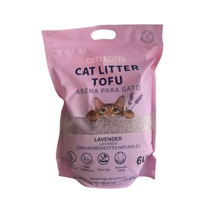 COTTECOTA - Arena Suave de Tofu para Gatos con Frescor de Lavanda 6L, Arena para mascota vegetal absorvente, Arena de tofu para gatos antiolor y absorvente - 1