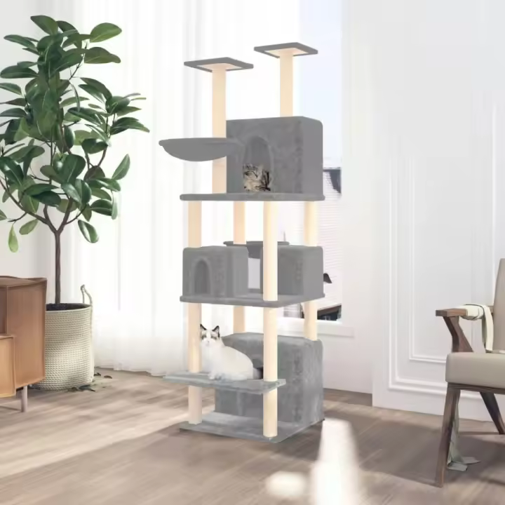 vidaXL RASCADOR PARA GATOS CON POSTES DE SISAL GRIS CLARO 180 CM - 1