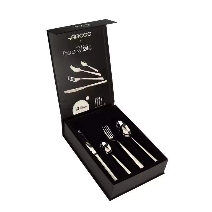 ARCOS Juego de Cubiertos de 24 Piezas para Mesa. Cuberterí­a Completa para 6 Personas. Set de 6 Cucharas, 6 Cuchillos, 6 Tenedores y 6 Cucharas de Postre. Serie Toscana. Color Plata - 1