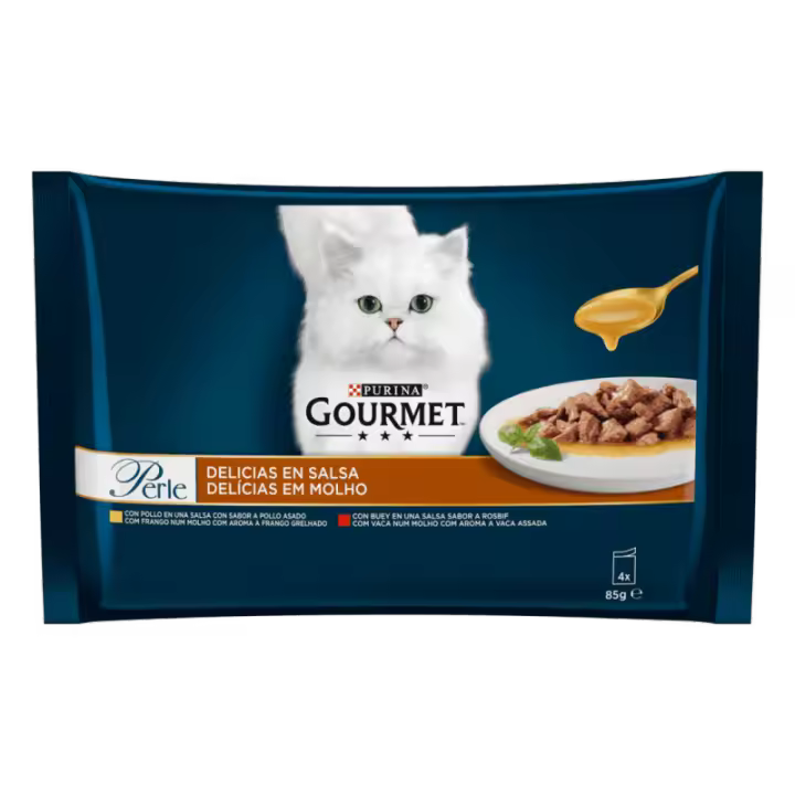 Purina Para Gatos Gourmet Perle Delicias En Salsa Pollo Y Buey Pack 4 X 85 Gr - 1