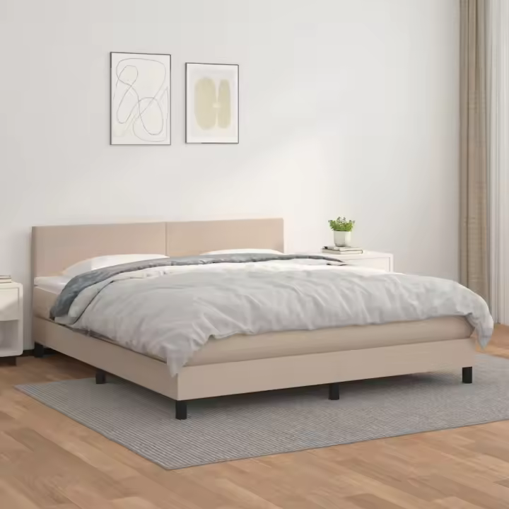 vidaXL Cama box spring con colchón cuero sintético capuchino 180x200cm - 1
