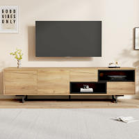 Tablero Bajo, TV, almacenamiento múltiple, tablero aglomerado de color Madera, Unidad de almacenamiento Abierta con compartimientos trapezoidales, Tita capacidad para televisores de hasta 70 pulgadas, dimensiones 173x38x48 cm - details 0