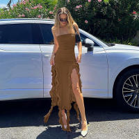 Vestido Maxi Bodycon Elegante Sin Mangas Para Mujer Con Tirantes Y Borla Irregular Asimétrico Verano 2024 Trend Con Abertura En La Pierna Para Fiesta Y Club - details 13