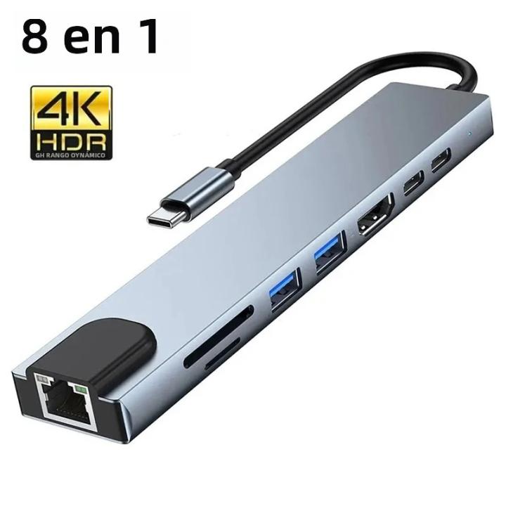 Hub USB C 8 En 1 4K Docking Station Adaptador Para Laptop Con HDMI SD TF PD RJ45 Compatible Con Macbook Air M1 iPad pro
