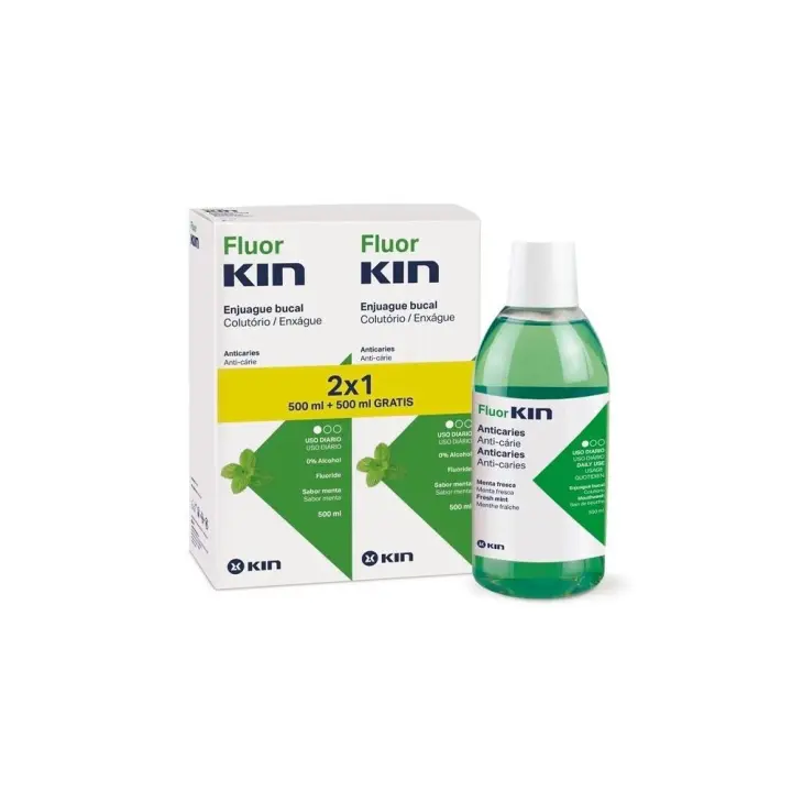 Kin Fluor Colutorio 2x1 500ml para Prevenir Caries y Refrescar Aliento - 1