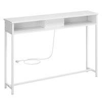 Mesa de consola delgada con multienchufe integrado, sofá con 2 compartimentos y carga oculta, ahorro de espacio, disponible en gris ahumado, blanco nube y marrón rústico, 25x120x81,1 cm - details 0