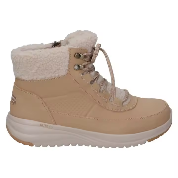 SKECHERS | Botines Skechers On-the-GO Stellar Alpine Adventure para Mujer – Botines en Color Camel con Borreguito – Botín con Cordones y Cremallera – con Cuña Media – Para Invierno – Modelo 144756-CSNT - 1