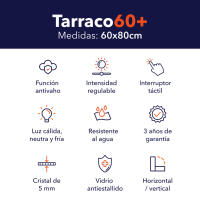Espejo Baño LED 60x80 cm Rectangular Tarraco60+ Antivaho, Luz Regulable, Interruptor Táctil, Impermeable IP44, UBUD - details 0
