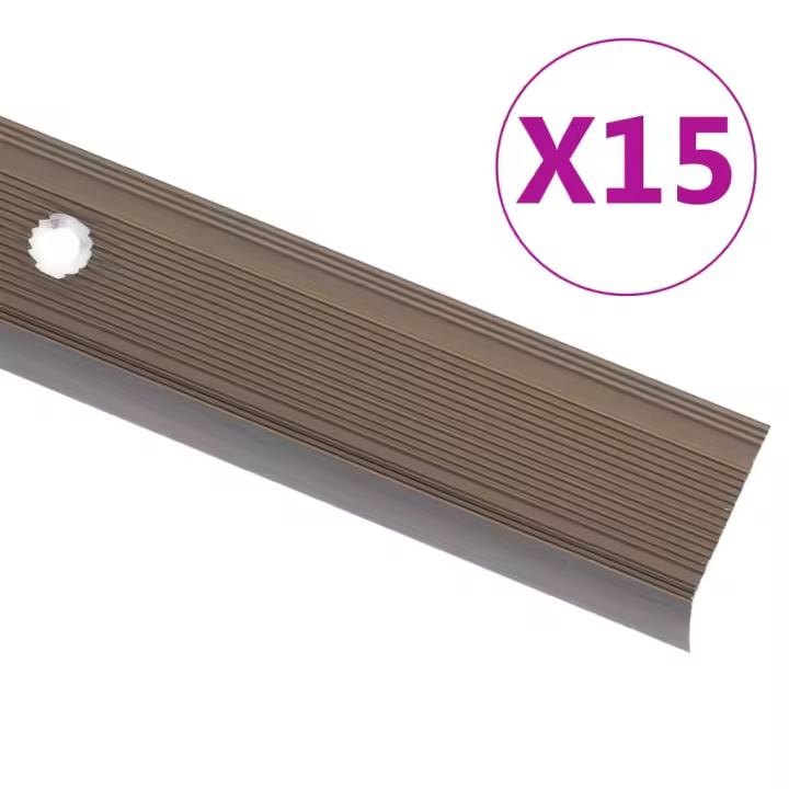 vidaXL Perfiles de peldaños forma de L 15 uds aluminio marrón 134 cm - 1