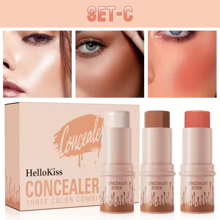 Hellokiss Multi-Purpose Contour Stick 3-Piece Set Dimensional Finish Highlighting & Highlighting Blush Stick - 1