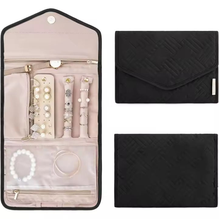 Caja de almacenamiento de joyas de viaje, Anillo plegable, pulsera, pendientes, Bolsa de almacenamiento de viaje - 1