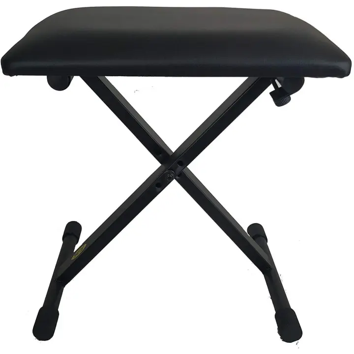 Banqueta para teclado de aluminio negro con asiento skay acolchado mod. KT-01 CM, plegable con altura regulable en 3 niveles - 1