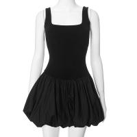 Vestido Mini Plegable Para Mujer A-Line Slim Fit Cintura Alta Sin Mangas Patchwork Playa Verano 2024 Casual Solido Fiesta - details 0