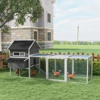 PawHut Gallinero de Exterior Madera Jaula Grande para 8-10 Gallinas Pollos con Recinto Corredor 2 Nidos Techo Asfáltico Bandeja Extraíble y Rampa 347x160x150 cm - details 1