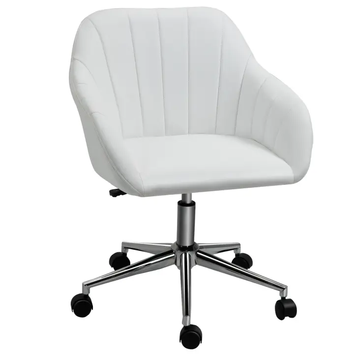 Vinsetto Silla de Oficina Ergonómica Silla de Escritorio Giratoria con Altura Ajustable Respaldo y Reposabrazos de Piel Sintética Carga 120 kg 60x59x79-89 cm Blanco - 1