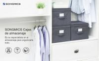 SONGMICS – Juego de 3 cajas de almacenamiento plegables con tapas, cubo de tela mon-tejida con portaetiquetas, cesta, organizador, caja, 40 x 30 x 25 cm, Gris/Negro - details 0