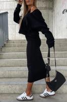 Conjunto De Vestido Y Sudadera Para Mujer 2 Piezas Color Sólido Casual Otoño Invierno Cuello En V Sin Mangas Bodycon Vestido - details 12