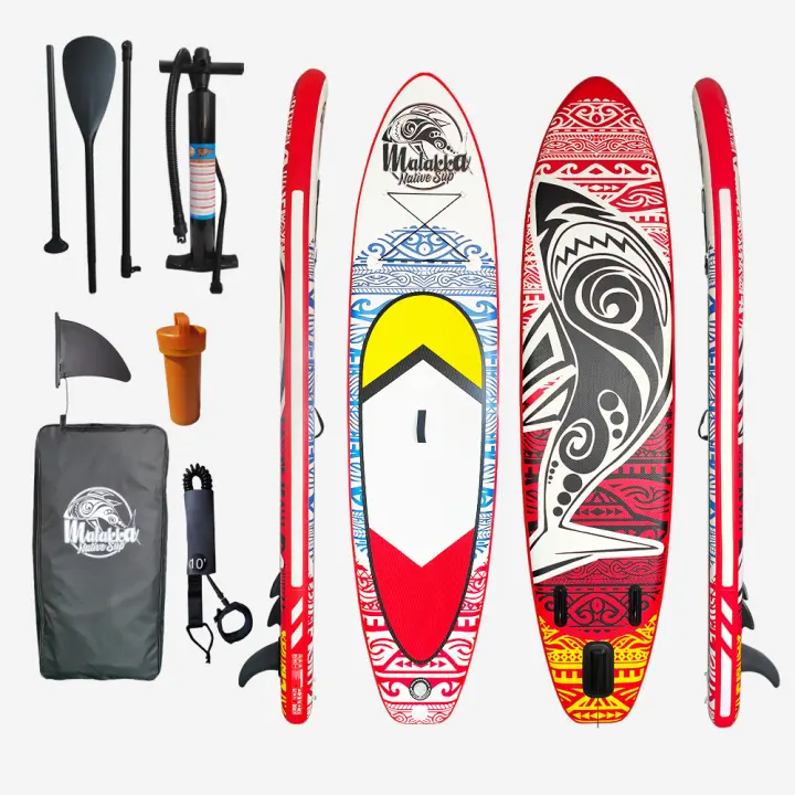 Tabla de Paddle Surf Malakka Native Sup de tamaño 10.6 con longitud de 3,2 metros equipamiento completo incluye todos los accesorios diseño unico en color Azul con tiburones incluye funda cinta de pie y remo desmontable maxima calidad de fabri - 1