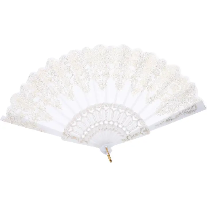 Abanico de mano estilo chino Abanico de mano plegable grande Abanico de mano nupcial Abanico de mujer con borla Abanico de actuación para festivales Accesorios decorativos para el hogar (blanco) - 1