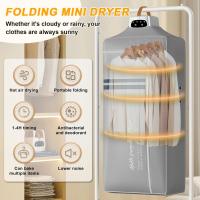 Secadora de ropa portátil, 800 W, minisecadora eléctrica con bolsa de lavandería, temporizador de 4H, secadora con calefacción para el hogar, lavandería, viajes, enchufe de la UE (gris) - details 3
