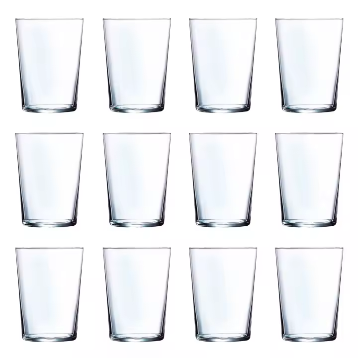 Tradineur - Juego de 12 vasos de cristal de 530 ml, pack de vasos para agua, bebidas, ligeros, aptos para lavavajillas, 13 x 8,5 cm - 1