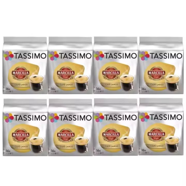 Capsulas TASSIMO MARCILLA Largo - 8 paquetes de 16 capsulas - 1