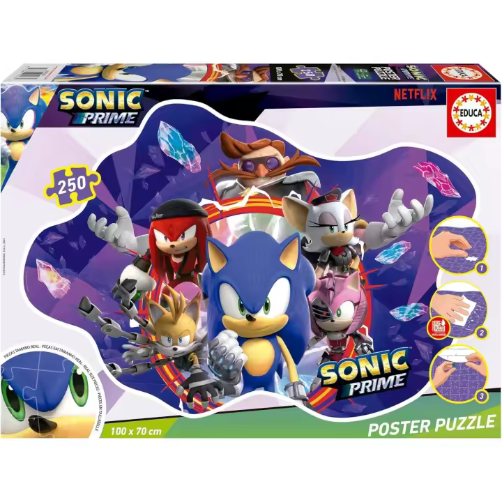 Educa - Sonic Prime  Poster Puzzle Infantil de 250 Piezas con Forma Exterior Especial  100 x 70 cm. Móntalo, pégalo con el Pegamento Especial Fix Puzzle Educa 20026 - 1