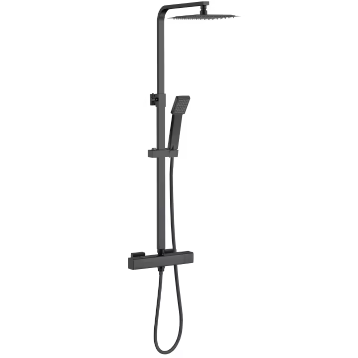 Aica Columna Ducha Negro Mate con Cuadrados Termostato 38℃ 800-1200mm - 1