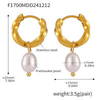 Pendientes Colgantes de Perla Natural de Agua Dulce + Maple Inoxidizable Dorado 18K,Aros Retorcidos Chapayos en Oro,Joyería de Moda para Mujer,Diseño Elegante y Sofisticado, Resistentes al Agua,Duraderos, accesorios de Lujo,Idea de Regalo para Cumpleaños - details 4