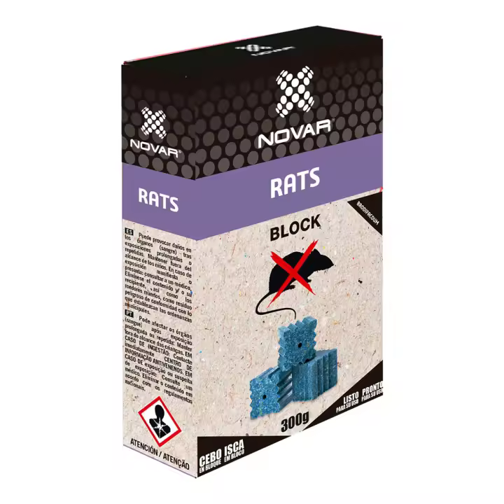 NOVAR BLOCK RAT BRODIFACOUM RATICIDA 300g Bloque brodifacoum - 1