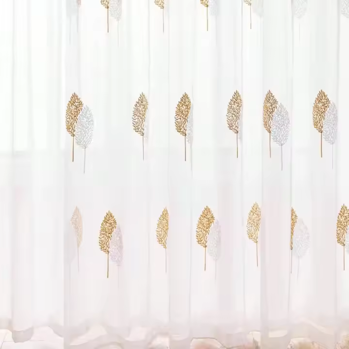 Cortina De Encaje Pequeña Con Estilo Nórdico Y Bordado De Árbol Para Sala De Estar Comedor Dormitorio Translúcida De Poliéster 100% - 1