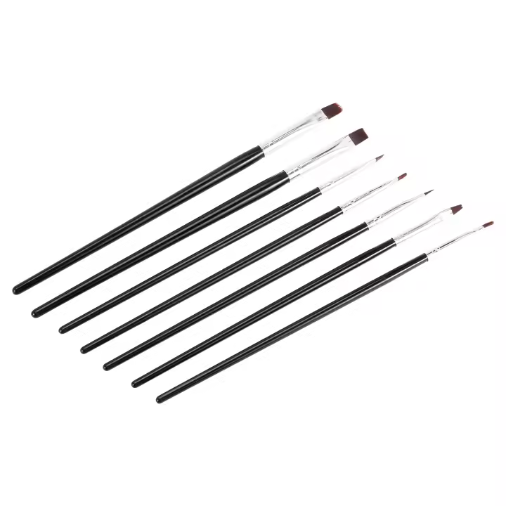 Juego de pinceles para uñas de Gel UV acrílico, pincel de Gel, pluma de Diseño de Arte de uñas, negro, 7x - 1