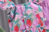 Conjunto De Verano Para Bebés Niñas Con Poleras Sin Mangas Y Shorts Florales Dos Piezas Ruffle Estilo Princesa O-Neck Pullover - details 2