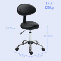 HOMCOM Taburete Giratorio Taburete con Ruedas y Respaldo Extraíble Taburete de Trabajo con Altura Regulable 83-98 cm Asiento Tapizado de Cuero Sintético Negro - details 2