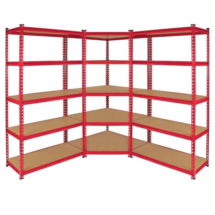 ORION91oficial® - Set 3X Estanterías Almacenaje Cargas Pesadas 2625 kg 15 Baldas MDF Estantería Esquinera Modulares Acero, Alta Resistencia Garaje Taller, Color Rojo - spaziOrion91