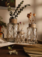 Vaso De Cristal Rustico Colgante Con Correa De Malla Para Flores Secas Decoración De Hogar Para Sala De Estar Y Mesas Transparente Boho Vintage - details 13