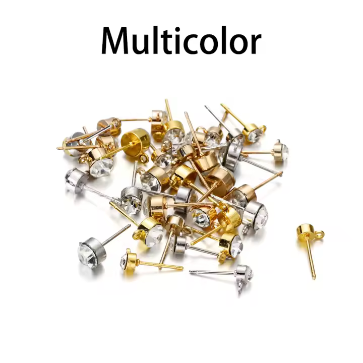50Pcs Postes De Aretes Con Piedras Preciosas De 4 5 6 Mm Para DIY Componentes De Aretes Accesorios De Metal Para Joyería - 1