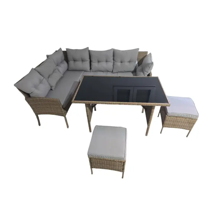 ELECSAN Conjunto de jardín sofá esquinero gris/beige 6 personas - 1